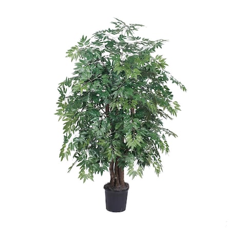 Vickerman 4 ft. Artificial Extra Full Ming Aralia Silk Bush Tree in Black Pot TXX0640-06